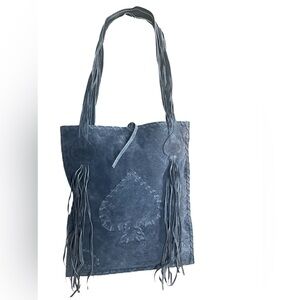 Fringed Faux Suede Tote Bag